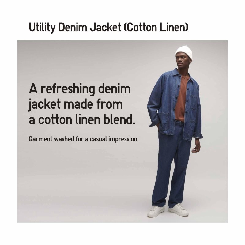Uniqlo Utility Denim Cotton Linen Jassen Heren Blauw | 1670338