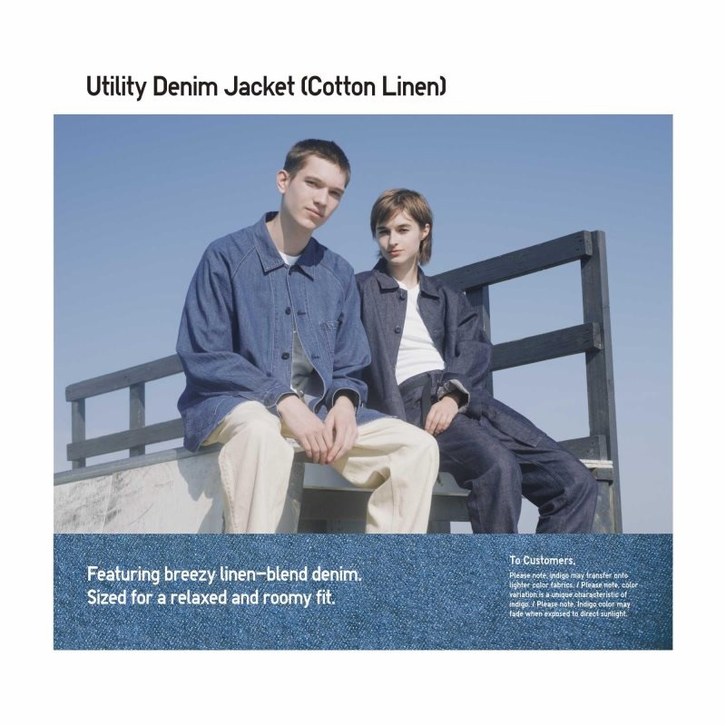 Uniqlo Utility Denim Cotton Linen Jassen Heren Blauw | 1670338