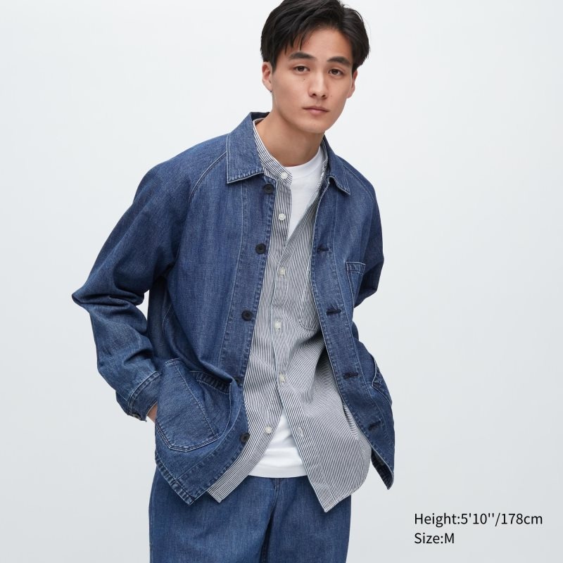 Uniqlo Utility Denim Cotton Linen Jassen Heren Blauw | 1670338