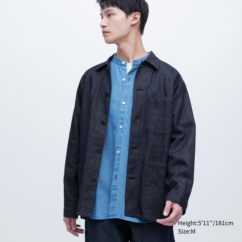 Uniqlo Utility Denim Cotton Linen Jassen Heren Blauw | 4918484