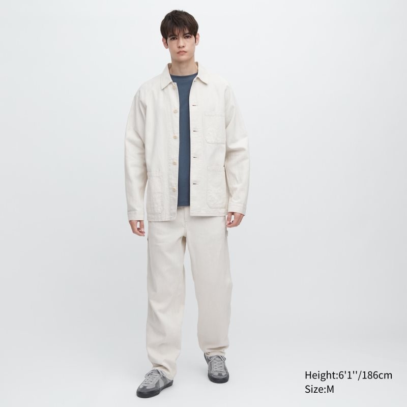 Uniqlo Utility Denim Cotton Linen Jassen Heren Wit | 7879904