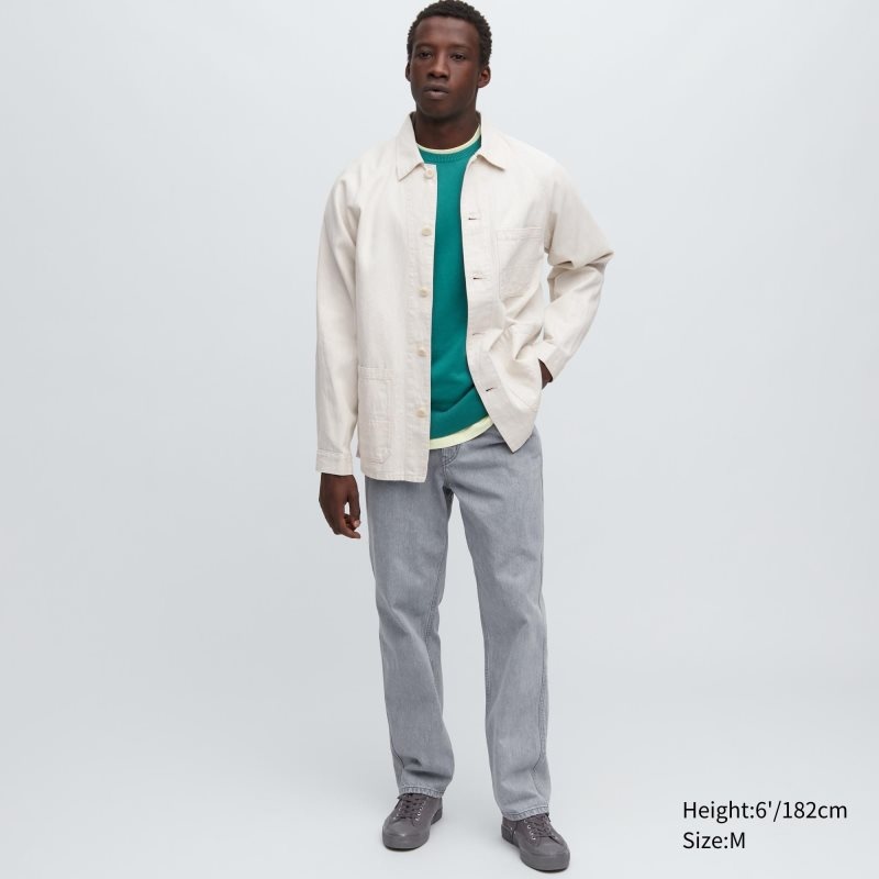 Uniqlo Utility Denim Cotton Linen Jassen Heren Wit | 7879904
