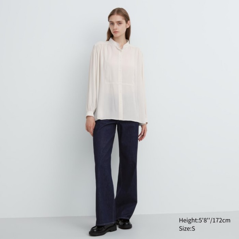 Uniqlo Volume Long-Sleeve Blouse Dames Wit | 2266428