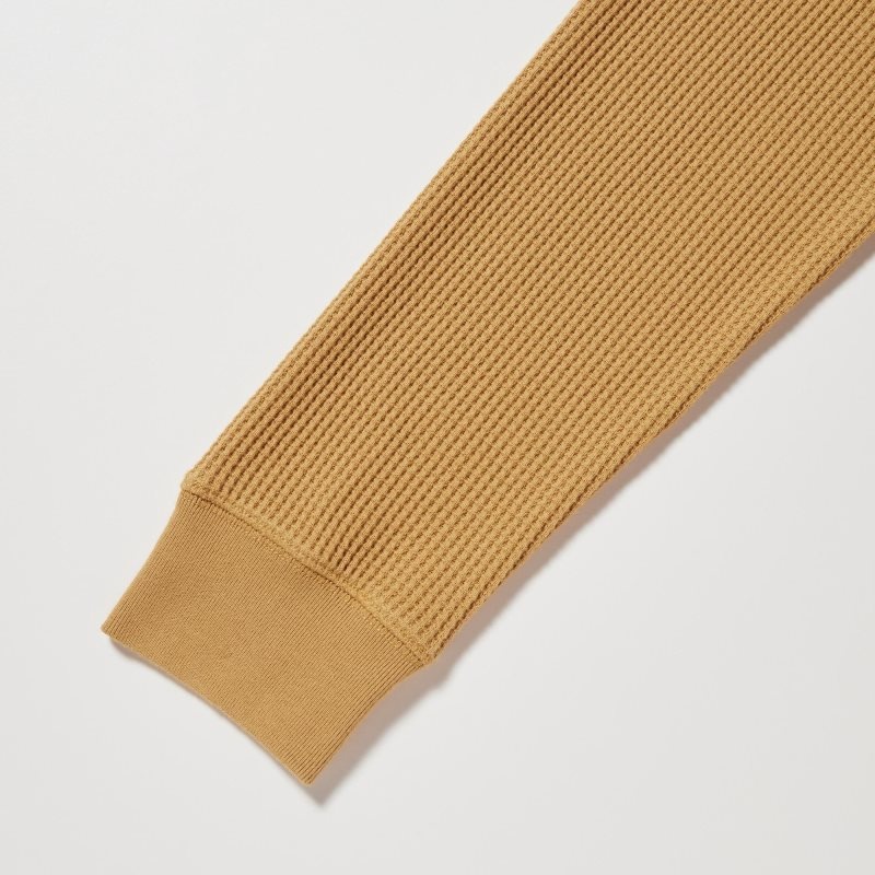 Uniqlo Waffle Crew Neck Long-Sleeve T-shirts Heren Geel | 1113441