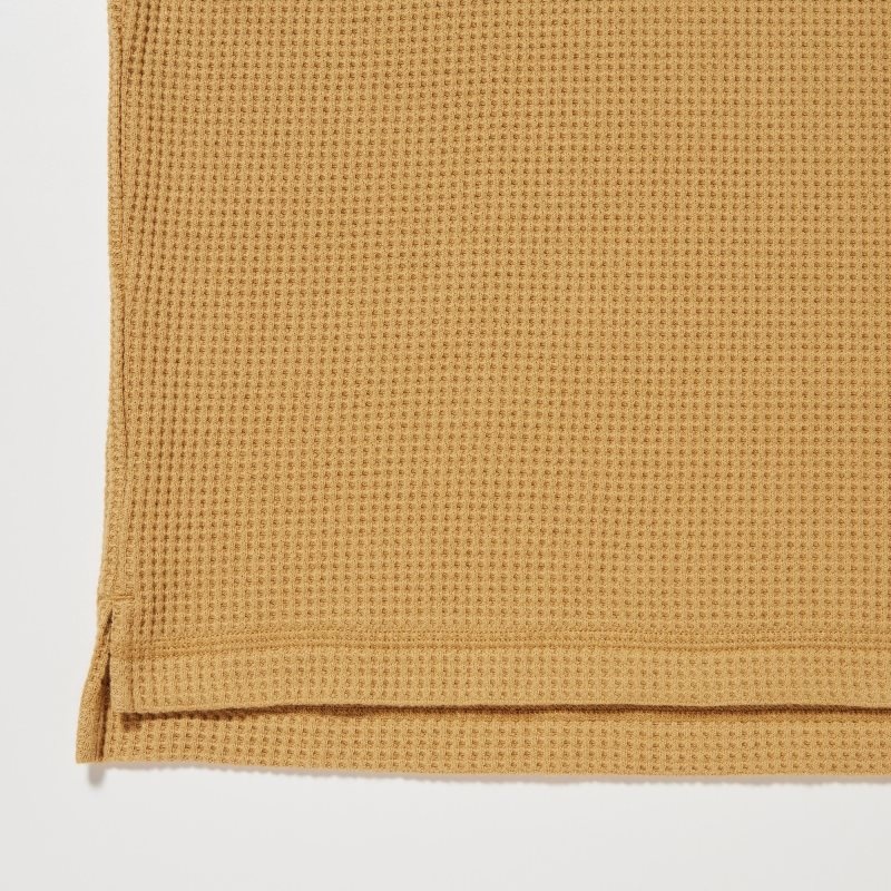 Uniqlo Waffle Crew Neck Long-Sleeve T-shirts Heren Geel | 1113441