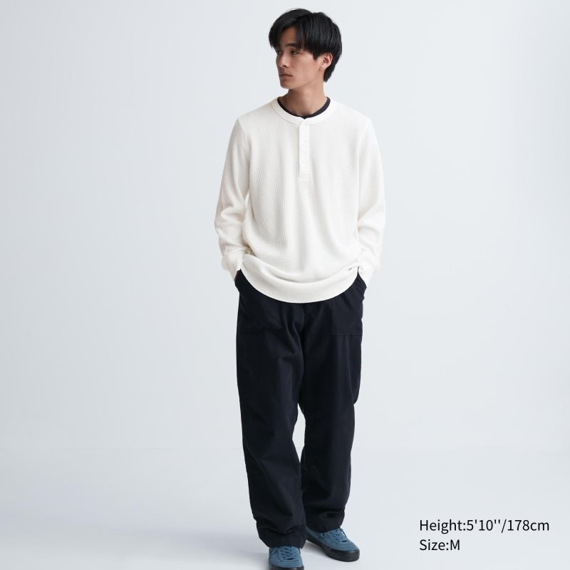 Uniqlo Waffle Henley Neck Long-sleeve T-shirts Heren Grijs | 1089129