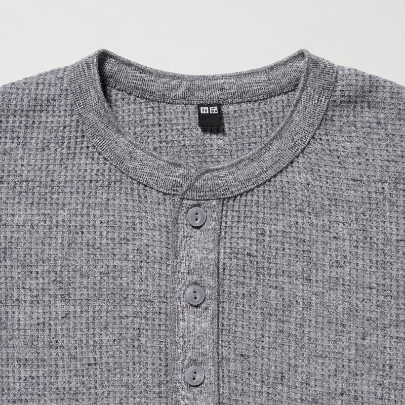 Uniqlo Waffle Henley Neck Long-sleeve T-shirts Heren Grijs | 1089129