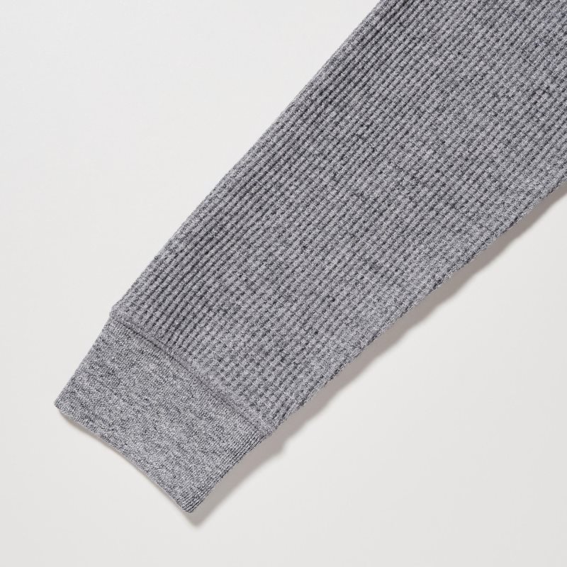 Uniqlo Waffle Henley Neck Long-sleeve T-shirts Heren Grijs | 1089129