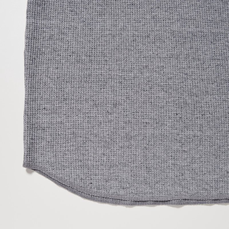 Uniqlo Waffle Henley Neck Long-sleeve T-shirts Heren Grijs | 1089129