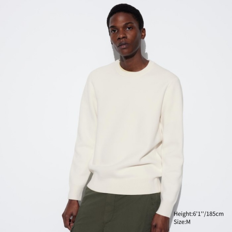 Uniqlo Washable Milano Ribbed Crew Neck Long-Sleeve Truien Dames Wit | 2903403