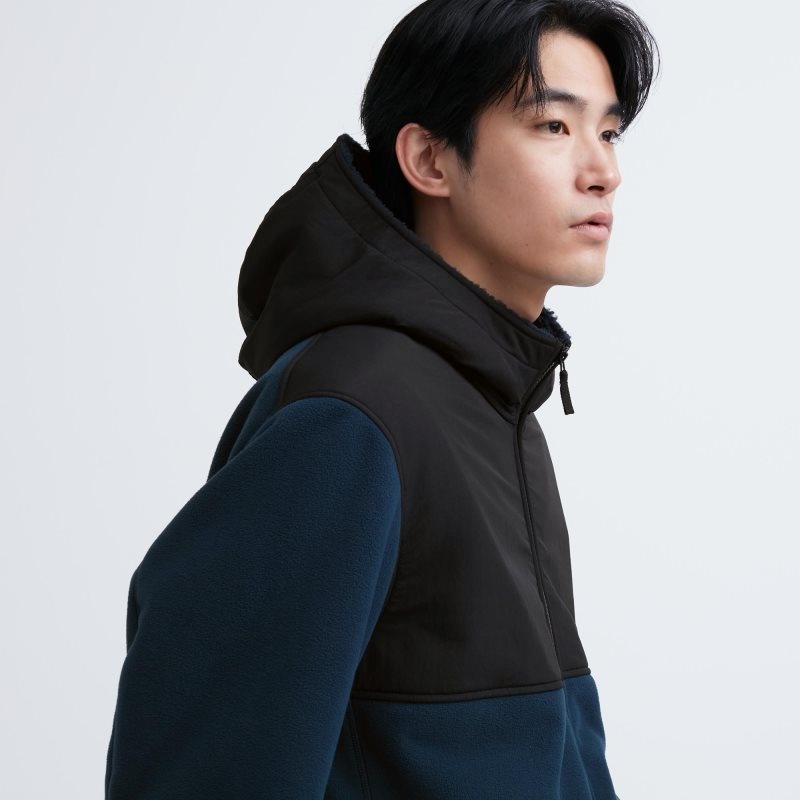 Uniqlo Windproof Outer Fleece Full-zip Hoodie Heren Blauw | 5037688