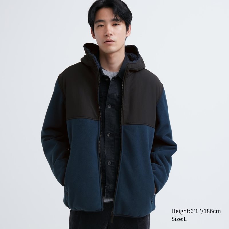 Uniqlo Windproof Outer Fleece Full-zip Hoodie Heren Blauw | 5037688
