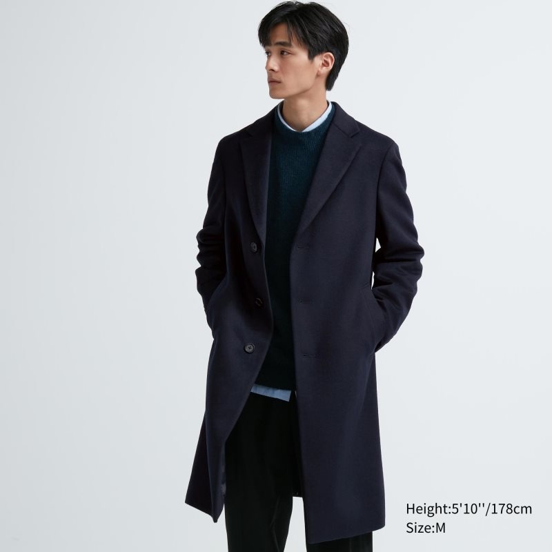 Uniqlo Wool Cashmere Chesterfield Jassen Heren Donkerblauw | 5728832